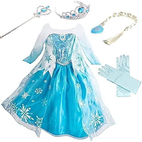 Yigoo Mädchen Prinzessin Kleid Kostüm Kinder Glanz Kleid Weihnachten Verkleidung Karneval Party Halloween Fest mit Krone Blau 100 von Yigoo