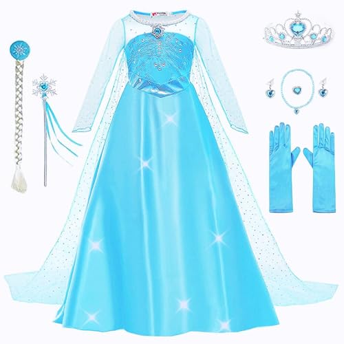 Yigoo Elsa Kostüm Mädchen Eiskönigin Prinzessin Kleid Glanz Kinder Weihnachten Verkleidung Karneval Party Halloween Fest 110 von Yigoo