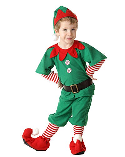Yigoo Weihnachten Elfe Xmas Weihnachtself Kostüm Kinder Jungen Mädchen Weihnachtskostüm Outfit Kleid/Tops mit Hut Gürtel Strumpfhosen Set Herren 110 von Yigoo