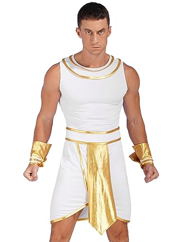 Yihuimin Ägyptische Kostüm Herren Ägypten Rollespiel Ägypten Pharao Gewänder Ärmellose Kleid Mann Halloween Kanrevalskotüm Weiß XL von Yihuimin