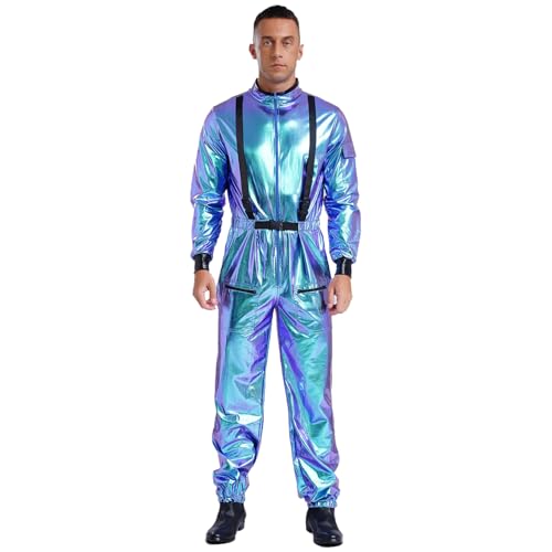 Yihuimin Astronauten Kostüm Für Erwachsene Männer Und Frauen Glänzender Raumanzug Cosplay Outfit Für Halloween Karneval Party Größe S Bis Xl Blau XXL von Yihuimin