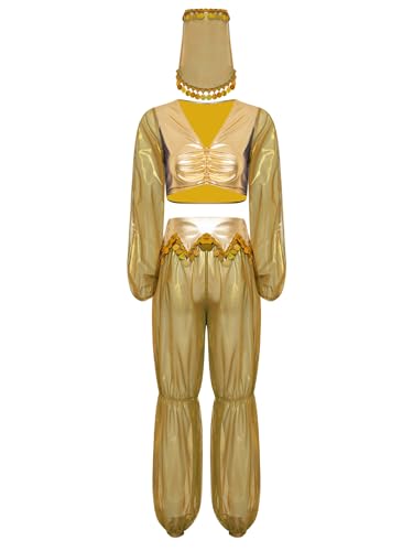 Yihuimin Damen Arabische Prinzessin Kostüm Halloween Cosplay 3-teiliges Glitzer Metallic Top mit Mesh Hosen und Schleier Bauchtanz Kostüme Karneval Kostüm Gold M Yihuimin Damen Arabische Prinzessin Kostüm Halloween Cosplay 3-teiliges Glitzer Metallic Top mit Mesh Hosen und Schleier Bauchtanz Kostüme Karneval Kostüm Gold M von Yihuimin