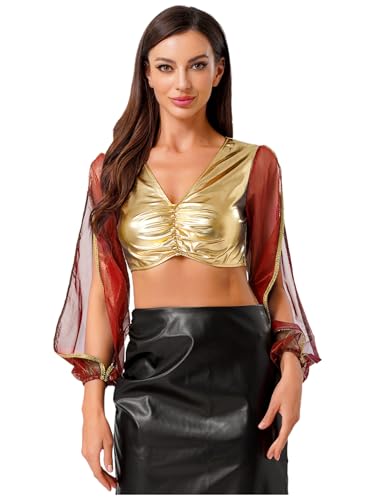 Yihuimin Damen Arabische Prinzessin Kostüm Metallic Crop Top Mesh Patchwork Bauchfreie Oberteile V-ausschnitt Bauchtanz Top Halloween Faschingskostüm Rot L Yihuimin Damen Arabische Prinzessin Kostüm Metallic Crop Top Mesh Patchwork Bauchfreie Oberteile V-ausschnitt Bauchtanz Top Halloween Faschingskostüm Rot L von Yihuimin