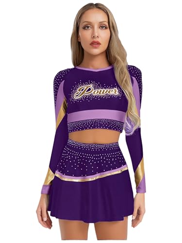 Yihuimin Damen Cheer Leader Kostüm Cheerleading Uniform Crop Top Metallic Faltenrock Glitzer Minirock Bauchfrei Oberteile Karneval Clubwear Dancewear Violett XXL Yihuimin Damen Cheer Leader Kostüm Cheerleading Uniform Crop Top Metallic Faltenrock Glitzer Minirock Bauchfrei Oberteile Karneval Clubwear Dancewear Violett XXL von Yihuimin