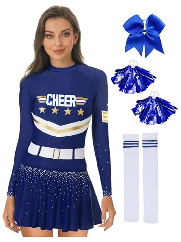 Yihuimin Damen Cheer Leader Kostüm Langarm Cheerleading Outfits Mit Pompoms/harrband Cheerleading Kostüm Glitzer Tanzkleid Halloween Karneval Kostüme Navy blau S Yihuimin Damen Cheer Leader Kostüm Langarm Cheerleading Outfits Mit Pompoms/harrband Cheerleading Kostüm Glitzer Tanzkleid Halloween Karneval Kostüme Navy blau S von Yihuimin