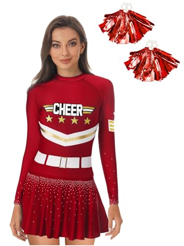 Yihuimin Damen Cheer Leader Kostüm Langarm Tanzkleid Mit Pompoms Cheerleading Uniform Outfits Eiskunstlauf Kleid Halloween Fasching Kostüm Burgundy L Yihuimin Damen Cheer Leader Kostüm Langarm Tanzkleid Mit Pompoms Cheerleading Uniform Outfits Eiskunstlauf Kleid Halloween Fasching Kostüm Burgundy L von Yihuimin