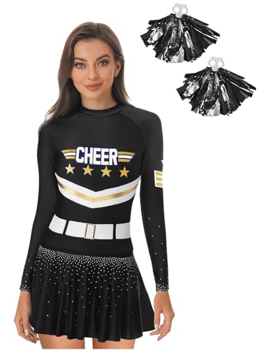 Yihuimin Damen Cheer Leader Kostüm Langarm Tanzkleid Mit Pompoms Cheerleading Uniform Outfits Eiskunstlauf Kleid Halloween Fasching Kostüm Schwarz XXL Yihuimin Damen Cheer Leader Kostüm Langarm Tanzkleid Mit Pompoms Cheerleading Uniform Outfits Eiskunstlauf Kleid Halloween Fasching Kostüm Schwarz XXL von Yihuimin