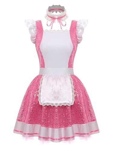 Yihuimin Damen Dienstmädchen Kostüm Maid Kleid Pailletten Tütü Kleid Französisches Magd Uniform Cosplay Halloween Karneval Kostüm Unterwäsche Rosa M Yihuimin Damen Dienstmädchen Kostüm Maid Kleid Pailletten Tütü Kleid Französisches Magd Uniform Cosplay Halloween Karneval Kostüm Unterwäsche Rosa M von Yihuimin