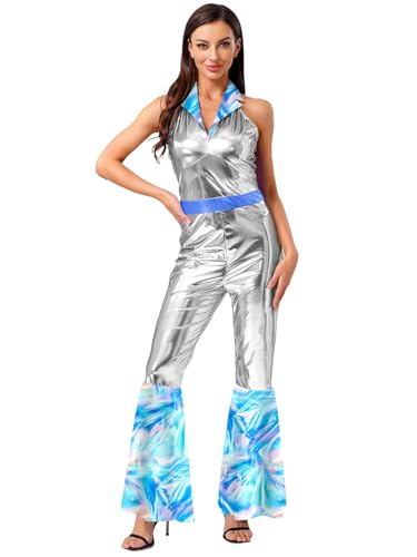 Yihuimin Damen Disco Jumpsuit Ärmellos Rückenfrei Overall mit Revers Kragen Metallic Disco Kostüm Vintage Hippie Kostüm Halloween Karneval Kostüme Blau XXL Yihuimin Damen Disco Jumpsuit Ärmellos Rückenfrei Overall mit Revers Kragen Metallic Disco Kostüm Vintage Hippie Kostüm Halloween Karneval Kostüme Blau XXL von Yihuimin