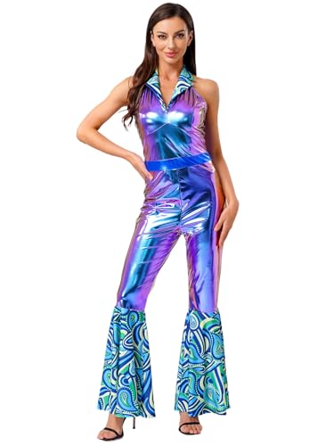 Yihuimin Damen Disco Jumpsuit Ärmellos Rückenfrei Overall mit Revers Kragen Metallic Disco Kostüm Vintage Hippie Kostüm Halloween Karneval Kostüme Schillerndes Blau M Yihuimin Damen Disco Jumpsuit Ärmellos Rückenfrei Overall mit Revers Kragen Metallic Disco Kostüm Vintage Hippie Kostüm Halloween Karneval Kostüme Schillerndes Blau M von Yihuimin