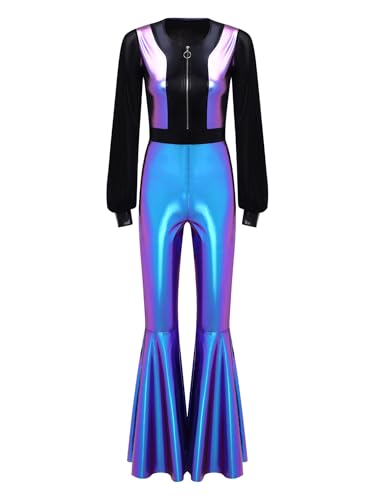Yihuimin Damen Disco Kostüm 70er Halloween Vintage Disco Jumpsuit Metallic Patchwork Overall Langarm Bodysuit Faschingskostüm Rave Clubwear Blau XXL Yihuimin Damen Disco Kostüm 70er Halloween Vintage Disco Jumpsuit Metallic Patchwork Overall Langarm Bodysuit Faschingskostüm Rave Clubwear Blau XXL von Yihuimin