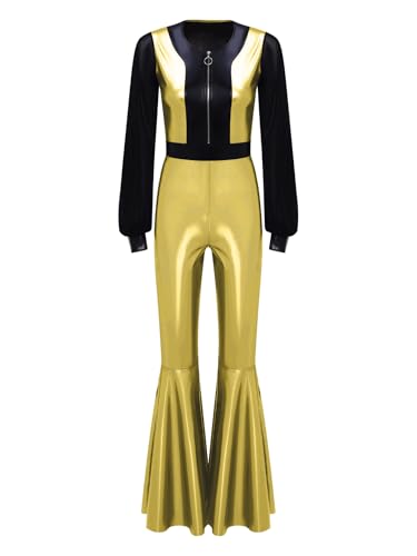 Yihuimin Damen Disco Kostüm 70er Halloween Vintage Disco Jumpsuit Metallic Patchwork Overall Langarm Bodysuit Faschingskostüm Rave Clubwear Gold M Yihuimin Damen Disco Kostüm 70er Halloween Vintage Disco Jumpsuit Metallic Patchwork Overall Langarm Bodysuit Faschingskostüm Rave Clubwear Gold M von Yihuimin