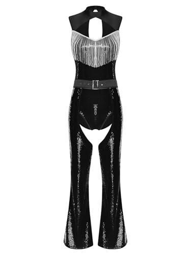 Yihuimin Damen Disco Kostüm Halloween Glitzer Pailletten Jumpsuit Offener Schritt Bodysuit Hollow Out Schlaghosen Karnevalskostüm Rave Outfit Clubwear Schwarz L Yihuimin Damen Disco Kostüm Halloween Glitzer Pailletten Jumpsuit Offener Schritt Bodysuit Hollow Out Schlaghosen Karnevalskostüm Rave Outfit Clubwear Schwarz L von Yihuimin