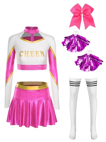 Yihuimin Damen Glitzer Cheer Leader Kostüm 5-teiliges Farbblock Crop Top+ Faltenrock+ Haarband+ Pompons+ Socken Tanzkostüm Karnevalskostüm Halloween Hot Pink S Yihuimin Damen Glitzer Cheer Leader Kostüm 5-teiliges Farbblock Crop Top+ Faltenrock+ Haarband+ Pompons+ Socken Tanzkostüm Karnevalskostüm Halloween Hot Pink S von Yihuimin