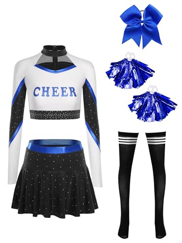 Yihuimin Damen Glitzer Cheer Leader Kostüm 5-teiliges Farbblock Crop Top+ Faltenrock+ Haarband+ Pompons+ Socken Tanzkostüm Karnevalskostüm Halloween Schwarz Blau XXL Yihuimin Damen Glitzer Cheer Leader Kostüm 5-teiliges Farbblock Crop Top+ Faltenrock+ Haarband+ Pompons+ Socken Tanzkostüm Karnevalskostüm Halloween Schwarz Blau XXL von Yihuimin