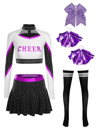 Yihuimin Damen Glitzer Cheer Leader Kostüm 5-teiliges Farbblock Crop Top+ Faltenrock+ Haarband+ Pompons+ Socken Tanzkostüm Karnevalskostüm Halloween Violett XL Yihuimin Damen Glitzer Cheer Leader Kostüm 5-teiliges Farbblock Crop Top+ Faltenrock+ Haarband+ Pompons+ Socken Tanzkostüm Karnevalskostüm Halloween Violett XL von Yihuimin