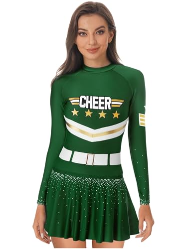 Yihuimin Damen Glitzer Cheer Leader Kostüm Cheerleading Uniform Langarm Tanzkleid Mini Kleid Halloween Cosply Rave Party Clubwear Karneval Kostüm Grün XXL Yihuimin Damen Glitzer Cheer Leader Kostüm Cheerleading Uniform Langarm Tanzkleid Mini Kleid Halloween Cosply Rave Party Clubwear Karneval Kostüm Grün XXL von Yihuimin