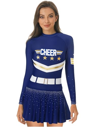 Yihuimin Damen Glitzer Cheer Leader Kostüm Cheerleading Uniform Langarm Tanzkleid Mini Kleid Halloween Cosply Rave Party Clubwear Karneval Kostüm Navy blau XXL Yihuimin Damen Glitzer Cheer Leader Kostüm Cheerleading Uniform Langarm Tanzkleid Mini Kleid Halloween Cosply Rave Party Clubwear Karneval Kostüm Navy blau XXL von Yihuimin