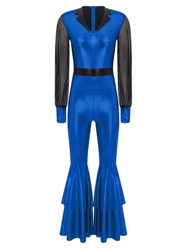 Yihuimin Damen Glitzer Metallic Disco Kostüm 70er 80er Retro Jumpsuit mit Schlaghosen Mesh Langarm Bodysuit Karneval Kostüm Halloween Cosplay Königsblau L Yihuimin Damen Glitzer Metallic Disco Kostüm 70er 80er Retro Jumpsuit mit Schlaghosen Mesh Langarm Bodysuit Karneval Kostüm Halloween Cosplay Königsblau L von Yihuimin