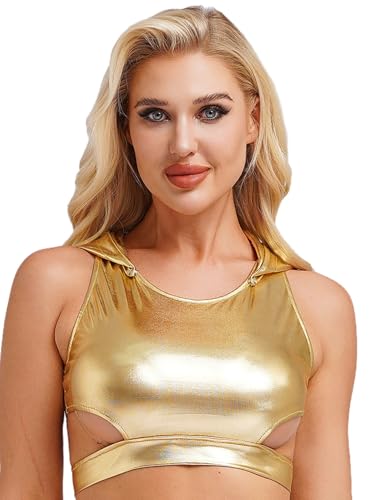 Yihuimin Damen Glitzer Metallic Tanktop Kurze Kapuzen Crop Tops Tanztop Nachtclub Gogo Sport BH Fasching Karneval Kostüme Clubwear Gold S Yihuimin Damen Glitzer Metallic Tanktop Kurze Kapuzen Crop Tops Tanztop Nachtclub Gogo Sport BH Fasching Karneval Kostüme Clubwear Gold S von Yihuimin