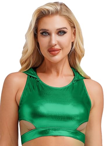 Yihuimin Damen Glitzer Metallic Tanktop Kurze Kapuzen Crop Tops Tanztop Nachtclub Gogo Sport BH Fasching Karneval Kostüme Clubwear Grün XL Yihuimin Damen Glitzer Metallic Tanktop Kurze Kapuzen Crop Tops Tanztop Nachtclub Gogo Sport BH Fasching Karneval Kostüme Clubwear Grün XL von Yihuimin