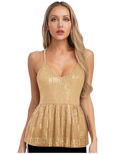 Yihuimin Damen Glitzer Metallic Top mit Pailletten V-Ausschnitt Oberteile Tanktop Rückenfrei Trägerkleid Partykleid Fasching Kostüm Nachtclubs Sekt S Yihuimin Damen Glitzer Metallic Top mit Pailletten V-Ausschnitt Oberteile Tanktop Rückenfrei Trägerkleid Partykleid Fasching Kostüm Nachtclubs Sekt S von Yihuimin