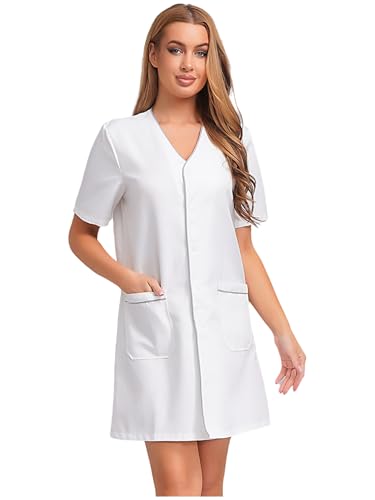 Yihuimin Damen Kosmetikerin Arbeitsanzug Pflege Arbeitskleid mit Taschen Kurzarm Spa Masseurin Physiotherapeutin Halloween Cosplay Karneval Clubwear Weiß XXL Yihuimin Damen Kosmetikerin Arbeitsanzug Pflege Arbeitskleid mit Taschen Kurzarm Spa Masseurin Physiotherapeutin Halloween Cosplay Karneval Clubwear Weiß XXL von Yihuimin
