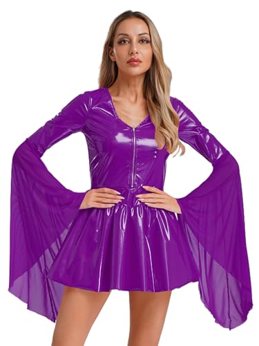 Yihuimin Damen Lack Leder Kleid Goth Kleid V-ausschnitt Minikleid Vintage Punkkleid Langarm Halloween Cosplay Faschingskostüm Clubwear Nachtclubs Violett 3XL Yihuimin Damen Lack Leder Kleid Goth Kleid V-ausschnitt Minikleid Vintage Punkkleid Langarm Halloween Cosplay Faschingskostüm Clubwear Nachtclubs Violett 3XL von Yihuimin