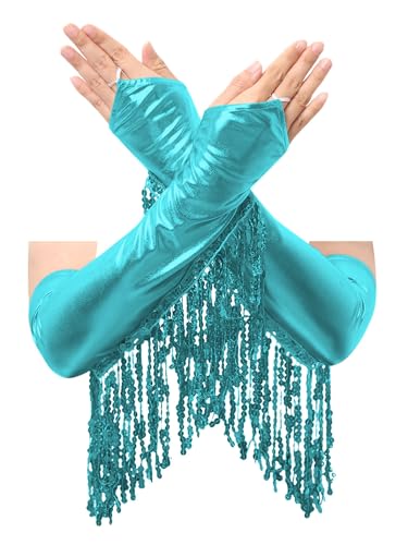 Yihuimin Damen Metallic Handschuhe Pailletten Fransen Handschuhe Armstulpe Tanzhandschuhe Ellbogen Handschuhe Halloween Karneval Kostüm Rave Clubwear Hellblau Einheitsgröße Yihuimin Damen Metallic Handschuhe Pailletten Fransen Handschuhe Armstulpe Tanzhandschuhe Ellbogen Handschuhe Halloween Karneval Kostüm Rave Clubwear Hellblau Einheitsgröße von Yihuimin