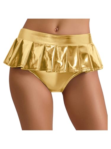 Yihuimin Damen Metallic Rock Holografisch Minirock Mit Tanga Glitzer Faltenrock Unterwäsche Mottoparty Kostüm Nachtclub Karneval Kostüm Gold XL Yihuimin Damen Metallic Rock Holografisch Minirock Mit Tanga Glitzer Faltenrock Unterwäsche Mottoparty Kostüm Nachtclub Karneval Kostüm Gold XL von Yihuimin
