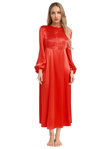 Yihuimin Damen Muslimisches Abendkleid Kirche Arabisch Dubai Kleid Elegant Robe Lang Satin Kleid Spitze Stickerei Partykleid Mottopartys Clubwear Rot L von Yihuimin