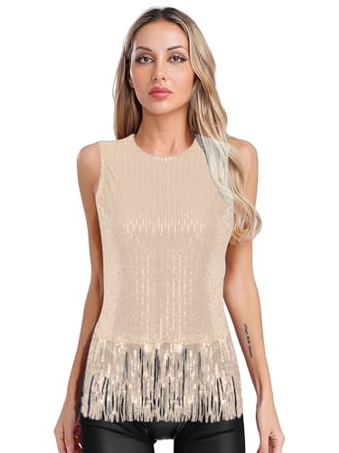 Yihuimin Damen Pailletten Crop Top Fransen Tank Top Glitzer Ärmellose Oberteile Nachtclub Clubwear Fasching Kostüm Rave Outfit Sekt XL Yihuimin Damen Pailletten Crop Top Fransen Tank Top Glitzer Ärmellose Oberteile Nachtclub Clubwear Fasching Kostüm Rave Outfit Sekt XL von Yihuimin