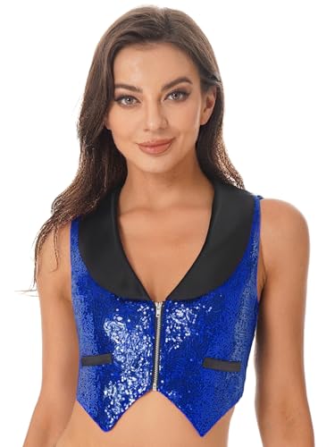 Yihuimin Damen Pailletten Weste Glitzer Tank Top Ärmellos Crop Top Bauchfreie Oberteile Clubwear Karneval Kostüm Rave Party Outfit Königsblau S Yihuimin Damen Pailletten Weste Glitzer Tank Top Ärmellos Crop Top Bauchfreie Oberteile Clubwear Karneval Kostüm Rave Party Outfit Königsblau S von Yihuimin