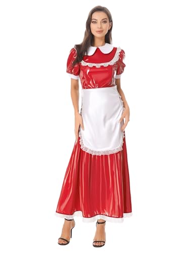 Yihuimin Damen Pu Leder Dienstmädchen Kleid Halloween Maid Kleid Cosplay Französisches Magd Kostüm mit Spitzenbesatz Karneval Kostüm Clubwear Rot M Yihuimin Damen Pu Leder Dienstmädchen Kleid Halloween Maid Kleid Cosplay Französisches Magd Kostüm mit Spitzenbesatz Karneval Kostüm Clubwear Rot M von Yihuimin