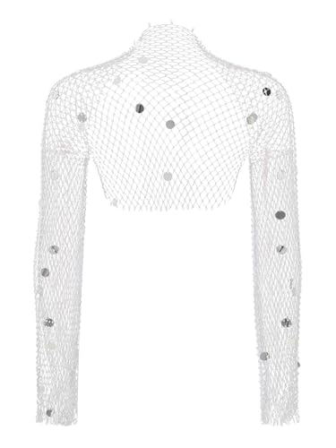 Yihuimin Damen Transparent Langesärmelige Höhlende Netzüberzüge Glitzernde Perlen Pailletten Kurzjacken Karneval Kostüm Clubwear Weiß Einheitsgröße Yihuimin Damen Transparent Langesärmelige Höhlende Netzüberzüge Glitzernde Perlen Pailletten Kurzjacken Karneval Kostüm Clubwear Weiß Einheitsgröße von Yihuimin