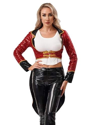 Yihuimin Damen Zirkus Kostüm Langarm Dompteur Uniform Zirkusdirektor Kostüm Pailletten Frack Halloween Cosplay Karnevalskostüm Clubwear Rot S Yihuimin Damen Zirkus Kostüm Langarm Dompteur Uniform Zirkusdirektor Kostüm Pailletten Frack Halloween Cosplay Karnevalskostüm Clubwear Rot S von Yihuimin