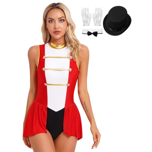 Yihuimin Ensemble Verkleidung Monsieur Loyal Zirkus Frau Kleid Trikot Halloween Karneval Auftritt Sxl B Rot 3XL von Yihuimin