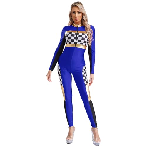Yihuimin Erwachsene Frauen Rennfahrer Kostüm Langärmliger Ganzkörperanzug Halloween Karneval Party Sxl Königsblau 3XL von Yihuimin