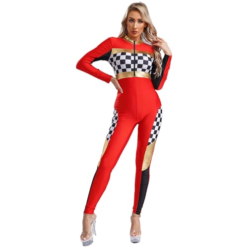 Yihuimin Erwachsene Frauen Rennfahrer Kostüm Langärmliger Ganzkörperanzug Halloween Karneval Party Sxl Rot XXL Yihuimin Erwachsene Frauen Rennfahrer Kostüm Langärmliger Ganzkörperanzug Halloween Karneval Party Sxl Rot XXL von Yihuimin