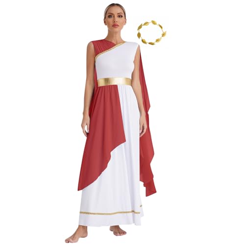 Yihuimin Griechisches Kostüm Damen Griechische Göttin Kleid Mit Römischem Band Halloween Karneval Cosplay Fest S Xl Burgund 3XL von Yihuimin