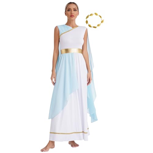 Yihuimin Griechisches Kostüm Damen Griechische Göttin Kleid Mit Römischem Band Halloween Karneval Cosplay Fest S Xl Hellblau XXL von Yihuimin