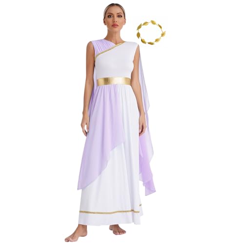 Yihuimin Griechisches Kostüm Damen Griechische Göttin Kleid Mit Römischem Band Halloween Karneval Cosplay Fest S Xl Lavendel 3XL von Yihuimin