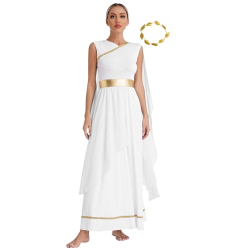 Yihuimin Griechisches Kostüm Damen Griechische Göttin Kleid Mit Römischem Band Halloween Karneval Cosplay Fest S Xl Weiß L von Yihuimin