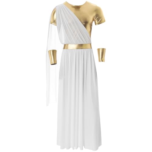 Yihuimin Griechisches Kostüm Für Herren Römische Toga Metallisch Glänzend Halloween Karneval Kostüm Größen S Bis Xl Weiß L von Yihuimin