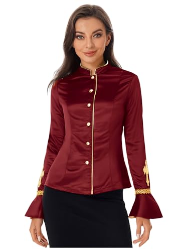 Yihuimin Halloween Priester Kostüm Damen Langarm Priestershirt Vintage Priesterjacke Mittelalter Viktorianischer Kostüme Cosplay Festival Outfit Karnevalskostüm Rot 3XL von Yihuimin