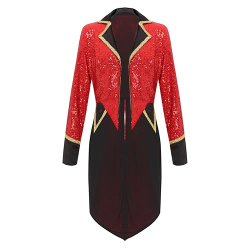 Yihuimin Herr Direktor Kostüm Für Erwachsene Zirkus Jacke Frack Glitzer Glänzend Cosplay Halloween Karneval Größe Sxl Rot XXL von Yihuimin