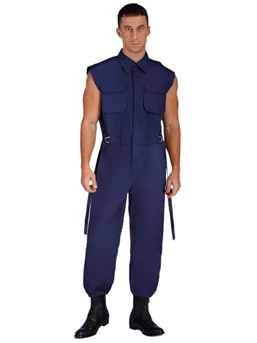 Yihuimin Herren Arbeitsoverall Ärmellos Arbeitsanzug mit Verstellbarem Bund Karnevalskostüm für Handwerker Maurer Dachdecker Navy blau XXL Yihuimin Herren Arbeitsoverall Ärmellos Arbeitsanzug mit Verstellbarem Bund Karnevalskostüm für Handwerker Maurer Dachdecker Navy blau XXL von Yihuimin