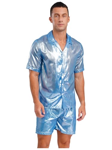 Yihuimin Herren Glitzer Durchsichtige Hemd mit Shorts Kurzarm Shirt Urlaub Strandmode Mottopartys Nachtclub Clubwear Rave Outfit Himmelblau XL Yihuimin Herren Glitzer Durchsichtige Hemd mit Shorts Kurzarm Shirt Urlaub Strandmode Mottopartys Nachtclub Clubwear Rave Outfit Himmelblau XL von Yihuimin