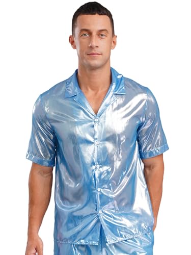 Yihuimin Herren Glitzer Metallic Shirt Disco Kostüm 1920er Jahre Kurzarm Hemd Oberteile T-shirts Rave Party Clubwear Karneval Kostüm Nachtclubs Hellblau M Yihuimin Herren Glitzer Metallic Shirt Disco Kostüm 1920er Jahre Kurzarm Hemd Oberteile T-shirts Rave Party Clubwear Karneval Kostüm Nachtclubs Hellblau M von Yihuimin