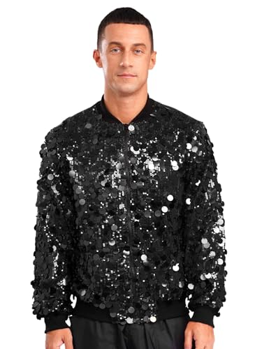 Yihuimin Herren Glitzer Pailletten Jacke Mit Reißverschluß Baseball Jacke Langarm Bomberjacke Hip Hop Sweatjacke Rave Party Karnevalskostüm Clubwear Schwarz XL Yihuimin Herren Glitzer Pailletten Jacke Mit Reißverschluß Baseball Jacke Langarm Bomberjacke Hip Hop Sweatjacke Rave Party Karnevalskostüm Clubwear Schwarz XL von Yihuimin